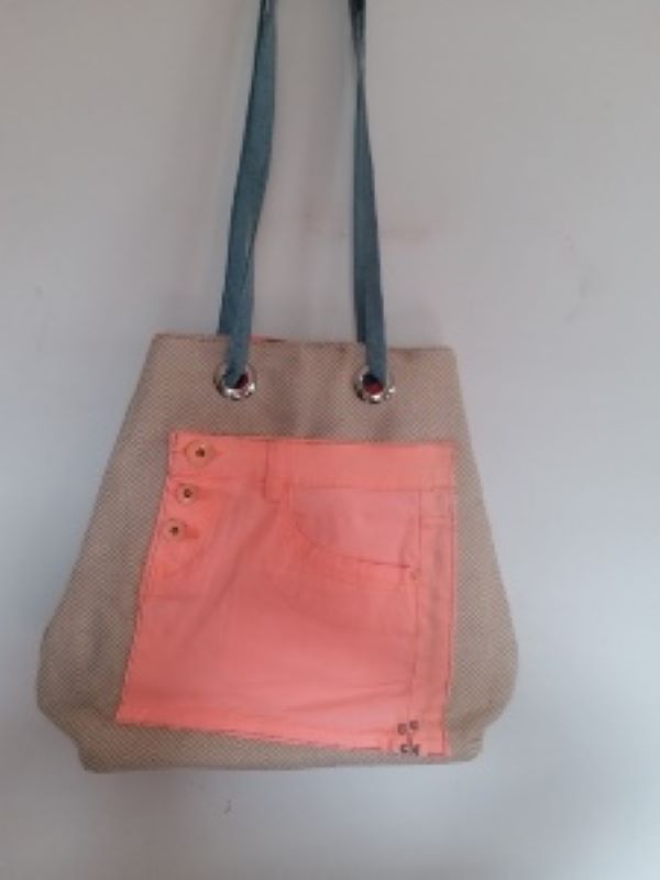 Recycle Denim Mix Jute Ladies Fashion Bag.