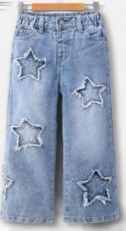 Girls' Star Patch Denim Long Pant.