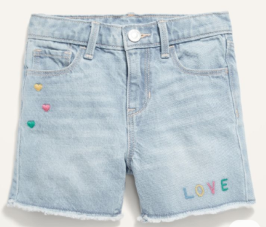 Embroidered Graphic Jean Cut-Off Shorts for Toddler Girls